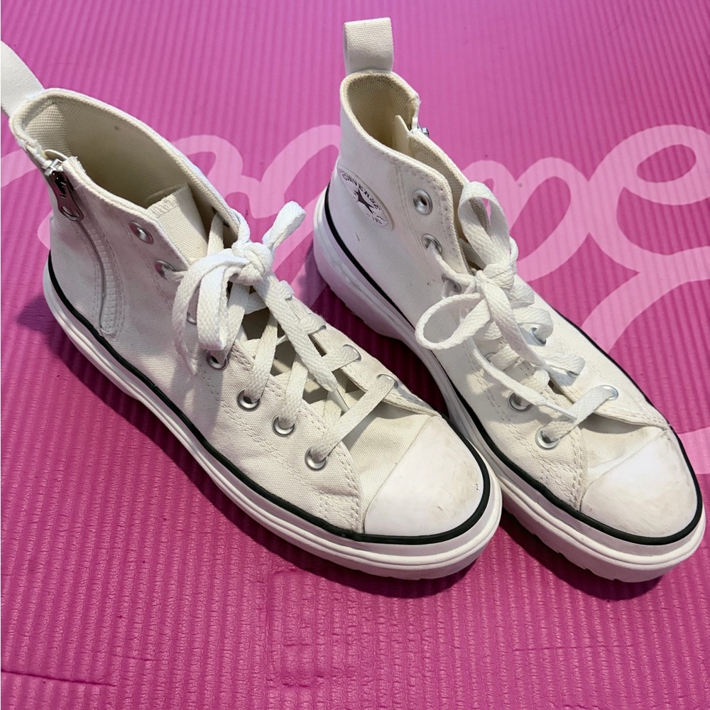 Kids White High-Top Canvas Sneakers
